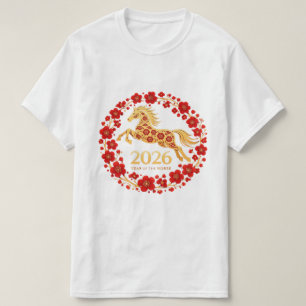 Elegant Gouden Paard 2026 Maand Nieuwjaar T-shirt
