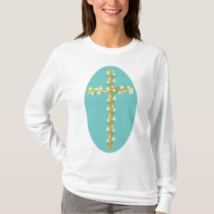 Elegant Gouden Paaskruis met Witte Lelies T-shirt