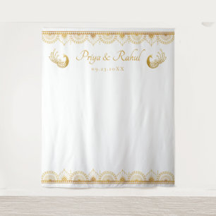 Elegant Gouden Patroon Indiase Bruiloft Wandkleed