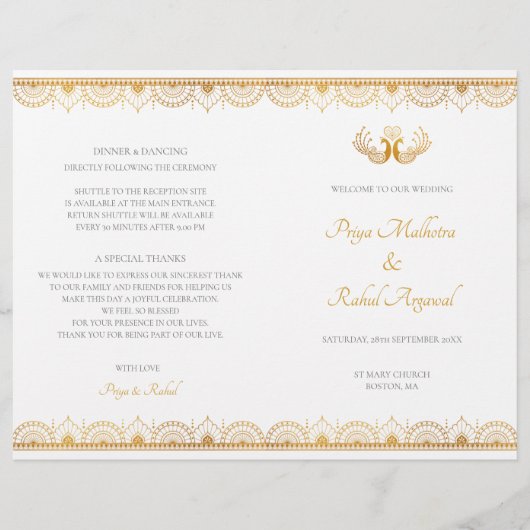 Elegant gouden patroon Indisch huwelijksprogramma (Voorkant)