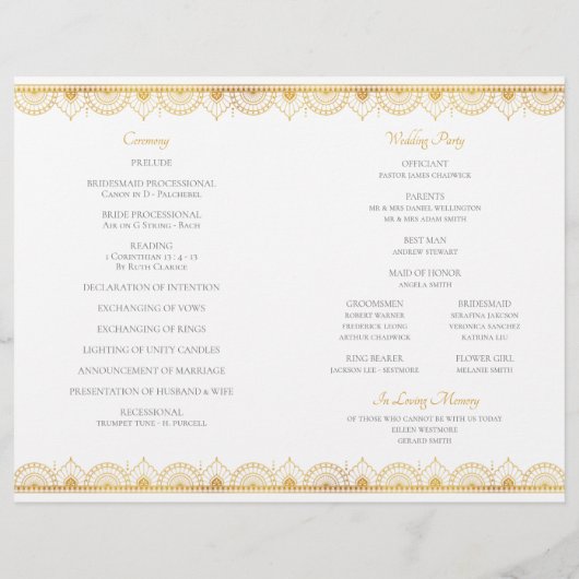 Elegant gouden patroon Indisch huwelijksprogramma (Achterkant)