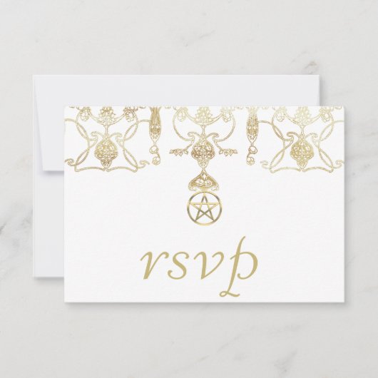 Elegant gouden pentakel handvasten RSVP kaartje (Voorkant)