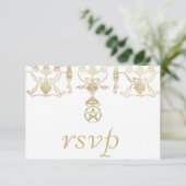 Elegant gouden pentakel handvasten RSVP kaartje (Staand voorkant)