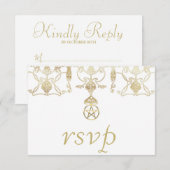 Elegant gouden pentakel handvasten RSVP kaartje (Voorkant / Achterkant)