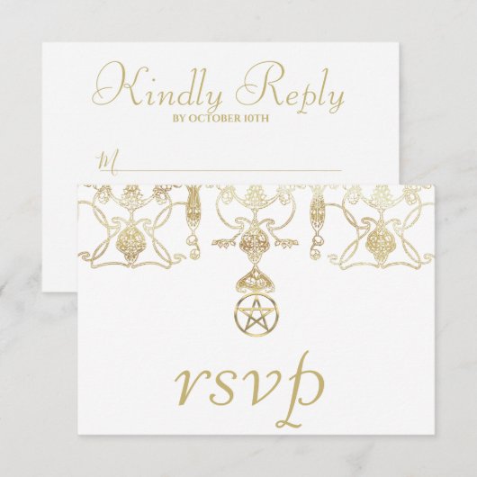 Elegant gouden pentakel handvasten RSVP kaartje (Voorkant / Achterkant)