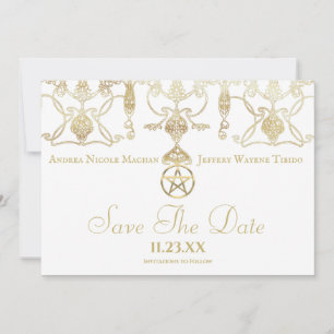 Elegant gouden pentakel handvasten save the date