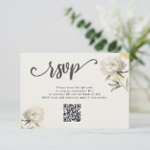Elegant Gouden Peony QR Code Bruiloft RSVP Kaart (Staand voorkant)
