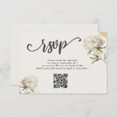 Elegant Gouden Peony QR Code Bruiloft RSVP Kaart (Voorkant / Achterkant)