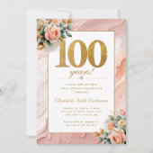 Elegant Gouden Perzik Roze Bloemen 100ste Verjaard Kaart (Voorkant)