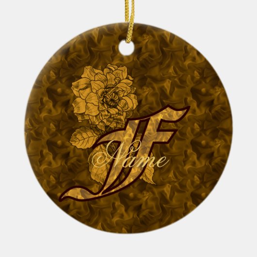 Elegant gouden pioenroos Monogram Initiaal F Perso Keramisch Ornament (Voorkant)