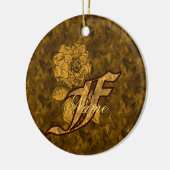 Elegant gouden pioenroos Monogram Initiaal F Perso Keramisch Ornament (Links)