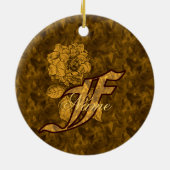 Elegant gouden pioenroos Monogram Initiaal F Perso Keramisch Ornament (Achterkant)
