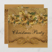 Elegant gouden poinsettia kerstfeest kaart (Voorkant / Achterkant)