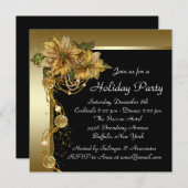 Elegant gouden poinsettia kerstfeest kaart (Voorkant / Achterkant)