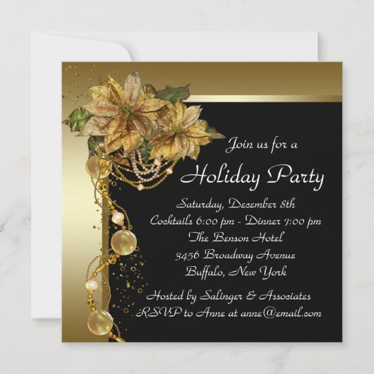 Elegant gouden poinsettia kerstfeest kaart (Voorkant)