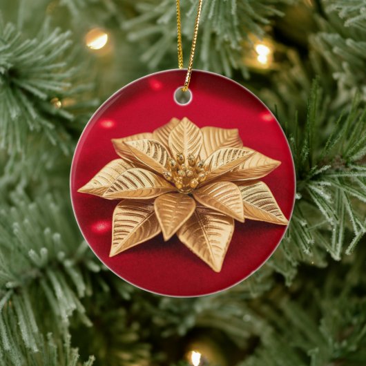 Elegant gouden poinsettia kerstversiering keramisch ornament (Boom)