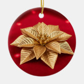 Elegant gouden poinsettia kerstversiering keramisch ornament (Voorkant)