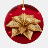Elegant gouden poinsettia kerstversiering keramisch ornament (Achterkant)
