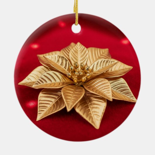 Elegant gouden poinsettia kerstversiering keramisch ornament (Achterkant)