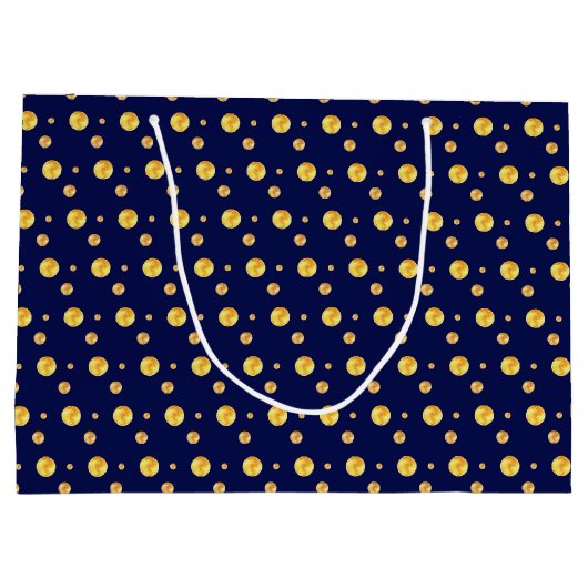 Elegant gouden polka-stippen op marineblauw groot cadeauzakje (Achterkant)
