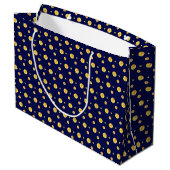 Elegant gouden polka-stippen op marineblauw groot cadeauzakje (Achterkant Gekanteld)