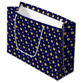 Elegant gouden polka-stippen op marineblauw groot cadeauzakje (Voorkant Gekanteld)