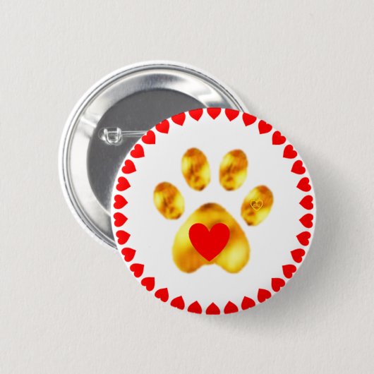 Elegant gouden poot met hart ronde button 5,7 cm (Voorkant /achterkant)