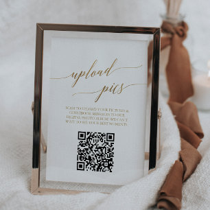 Elegant Gouden Printbare Tafelnummer Foto QR Code