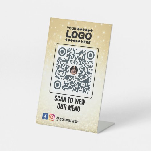 Elegant gouden QR-code menubord: geen contact tabe Reclamebord Met Voetstuk (Voorkant)