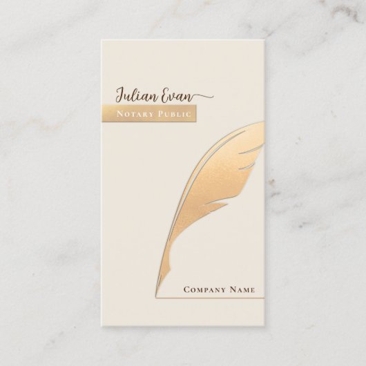 Elegant Gouden Quill Pen Ivoor Notaris Openbare QR Visitekaartje (Voorkant)