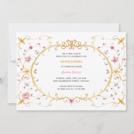 Elegant gouden Quinceañera Royal verjaardagsfeest Kaart (Voorkant)