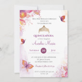 Elegant Gouden Quinceañera Tiara Vlinders Kaart (Voorkant)