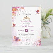 Elegant Gouden Quinceañera Tiara Vlinders Kaart (Staand voorkant)