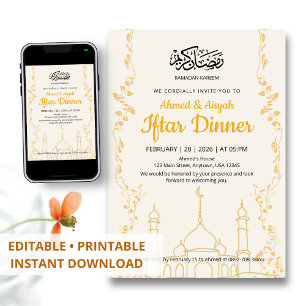Elegant Gouden Ramadan Kareem Iftar-diner Kaart