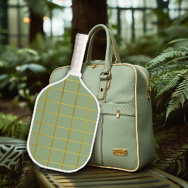 Elegant Gouden Raster en Saliegroen Pickleball Paddle