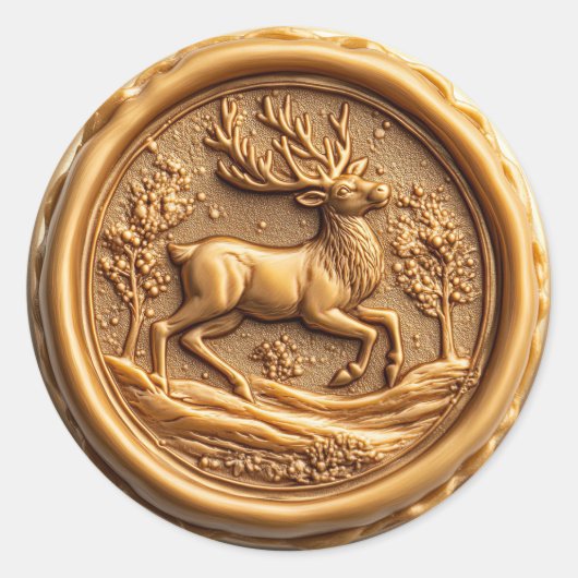 Elegant Gouden Rendier Kerstvakantie Ronde Sticker (Voorkant)
