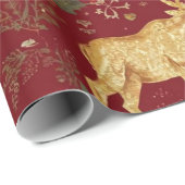 Elegant gouden rendier rood vrolijk kerstpatroon cadeaupapier (Rol Hoek)