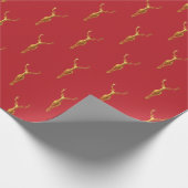 Elegant gouden rendier rood vrolijk kerstpatroon cadeaupapier (Hoek)