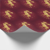 Elegant gouden rendier rood vrolijk kerstpatroon cadeaupapier (Hoek)