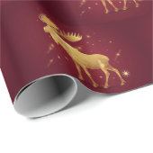 Elegant gouden rendier rood vrolijk kerstpatroon cadeaupapier (Rol Hoek)