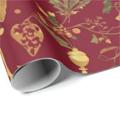 Elegant gouden rendier rood vrolijk kerstpatroon cadeaupapier (Rol Hoek)