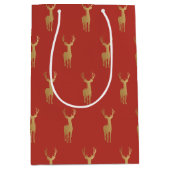 Elegant gouden rendier rood vrolijk kerstpatroon medium cadeauzakje (Voorkant)