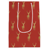 Elegant gouden rendier rood vrolijk kerstpatroon medium cadeauzakje (Achterkant)