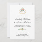 Elegant gouden ring zwarte roze florale bruiloft kaart (Voorkant)