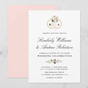 Elegant gouden ring zwarte roze florale bruiloft kaart