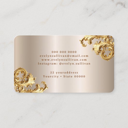 Elegant gouden rococo ornamenten visitekaartje (Achterkant)