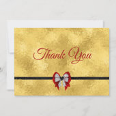 Elegant gouden rode boog stropdas monogram bedankkaart (Voorkant)