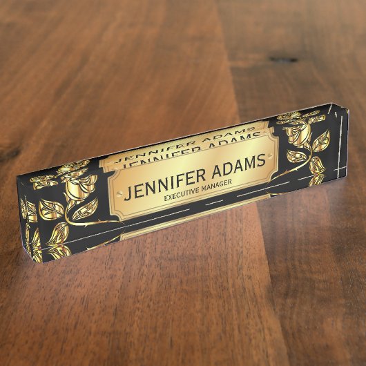 Elegant gouden Roos en zwart Executive Manager Naambordje (Zijkant)
