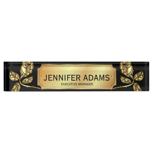Elegant gouden Roos en zwart Executive Manager Naambordje (Voorkant)