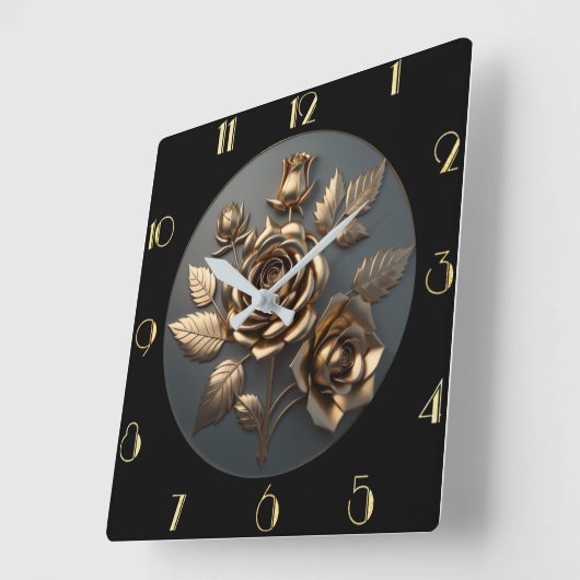 Elegant gouden roos vierkante klok (Hoek)